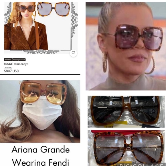2 FENDI RUNWAY OVERSIZED SUNGLASSES IN 2 SHADES WORN ON CELEBS, ARIANA & KHLOE - Picture 5 of 16